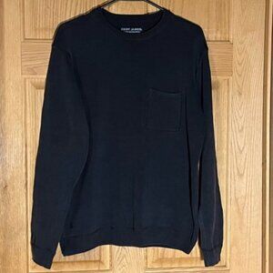 Cody James Men's Lightweight Black Crewneck Pocket 100% Cotton Pullover Sweater